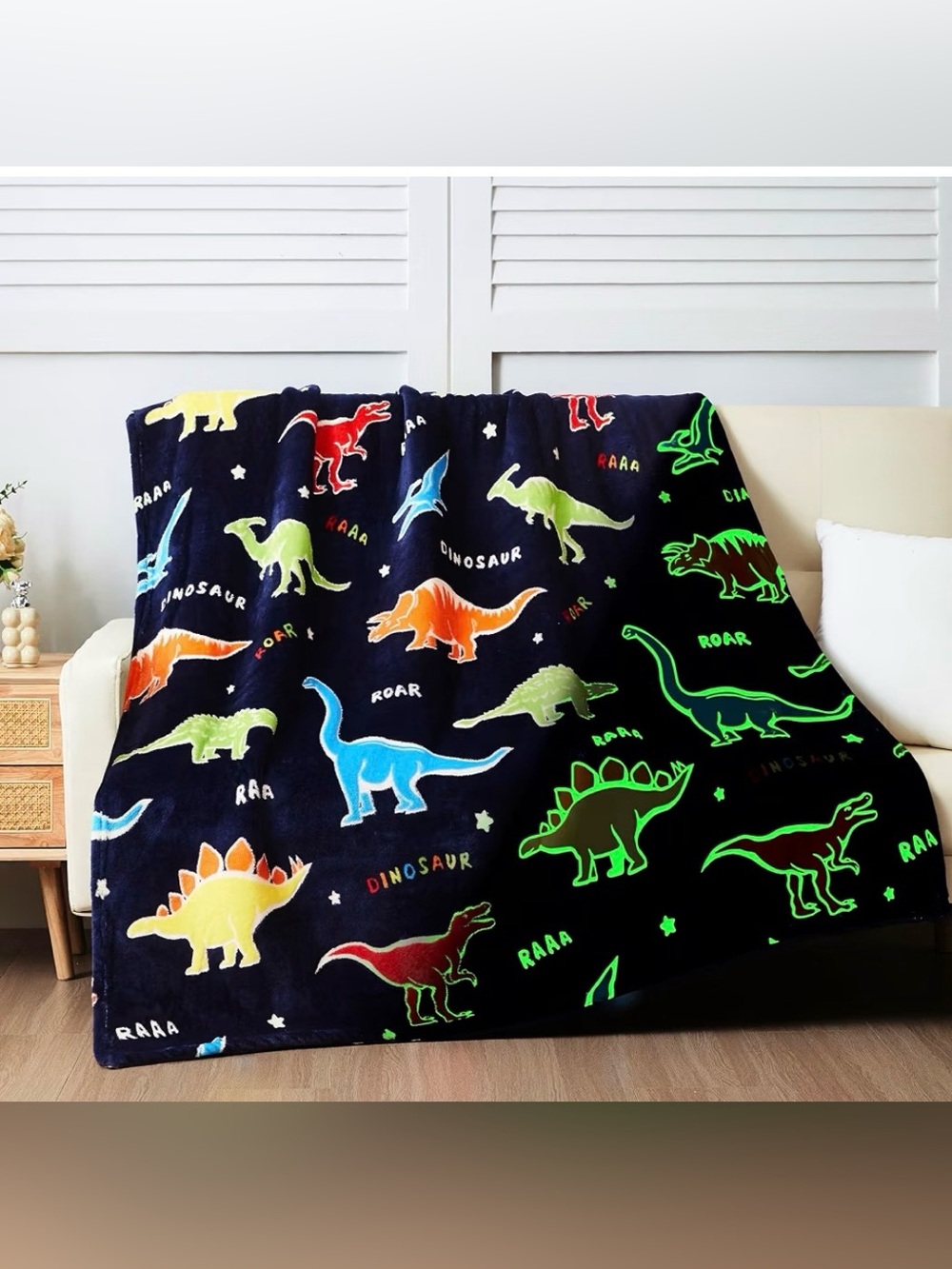 Glow in the Dark Dinosaur Blanket for Kids